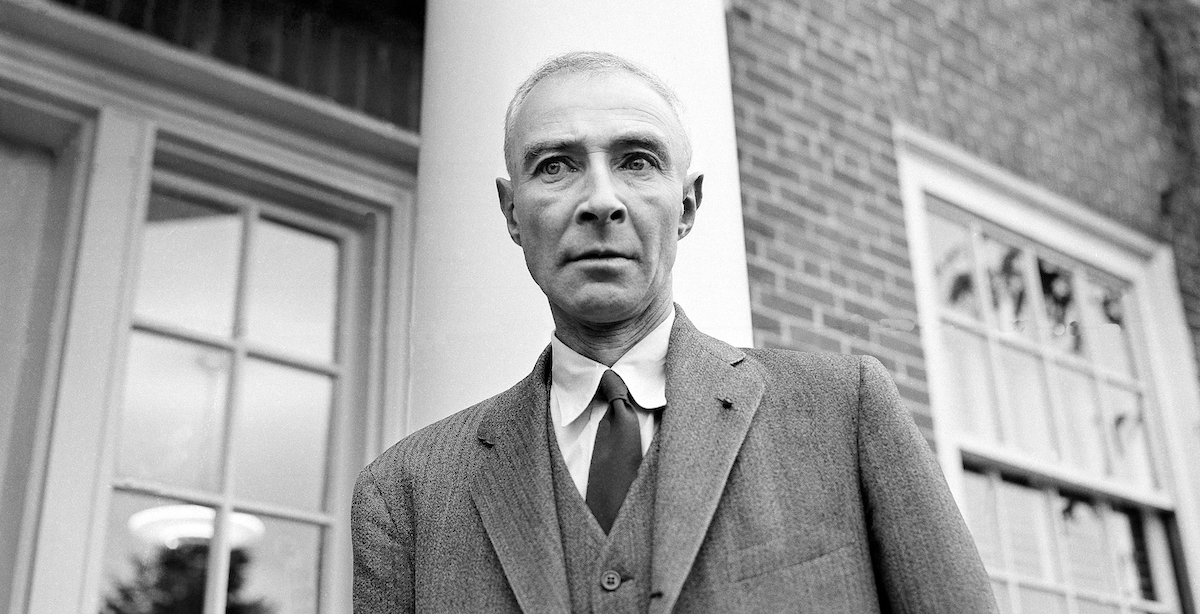U.S. Physicist J. Robert Oppenheimer at Princeton, New Jersey on Nov. 4, 1957 after announcement he will be awarded Legion of Honor by the French Embassy in Washington, D.C. It is France highest civilian decoration and an embassy spokes said Oppenheimer was honored by the French Government “because he is a great scientist.” Oppenheimer director of the institute for advanced studies at Princeton, was a key figure in the development of the first atomic bomb. (AP Photo)